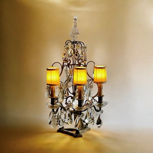 Antique French Bronze Three- Arm Table Lamp (Pair Available)