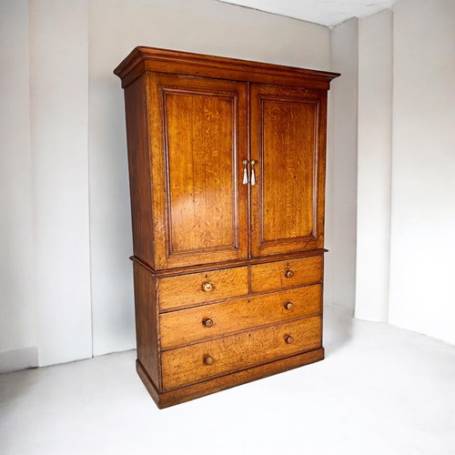 19Th Century Oak Wardrobe Linen Press Or Housekeeper's Cupboard