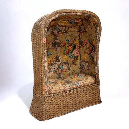 Vintage Wicker Porters Chair Upholstered In Mulberry Rococo Linen