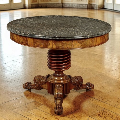 French Louis Philippe Figured Walnut And Breccia Marble Gueridon Centre Table 