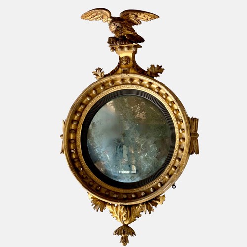 Regency Carved Giltwood Convex Wall Mirror