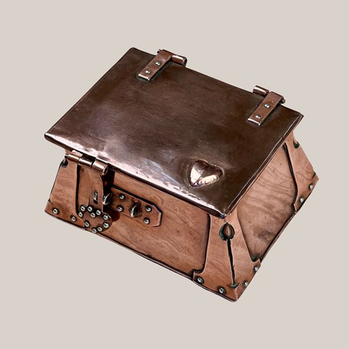 An Arts & Crafts Copper Love Casket Or Jewellery Box