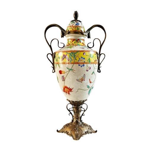 Marvellous French Art Nouveau Vase, Porcelain And Bronze, Early 1900'S