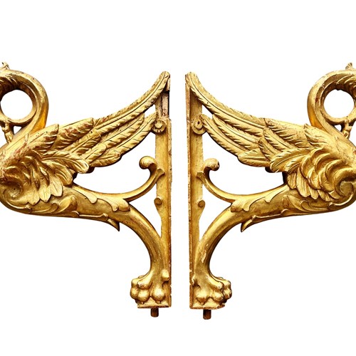 Pair Of Fantastic Antique French Gilded Wood Carvings, Griffins, 1800'S