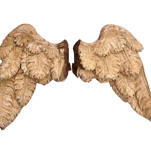 A Pair Of Angel Wings, Carved Wood, 1750'S