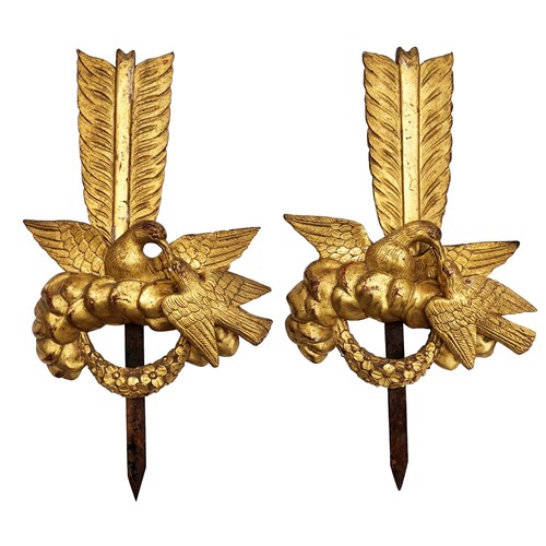 A Pair Of Exquisite Antique French Gilded Wood Carvings, 1800'S