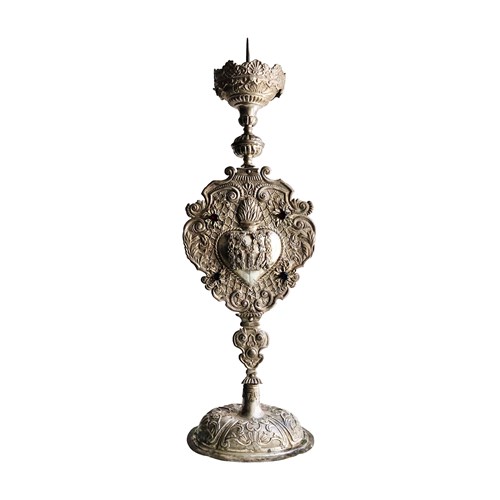 Rare Austrian Altar Candleholder With A Sacred Heart, 1857