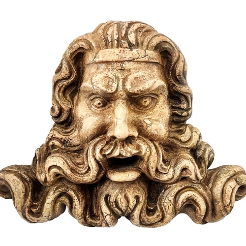 Ancient Italian Fountain Head Of Neptune, Hand Carved Marble