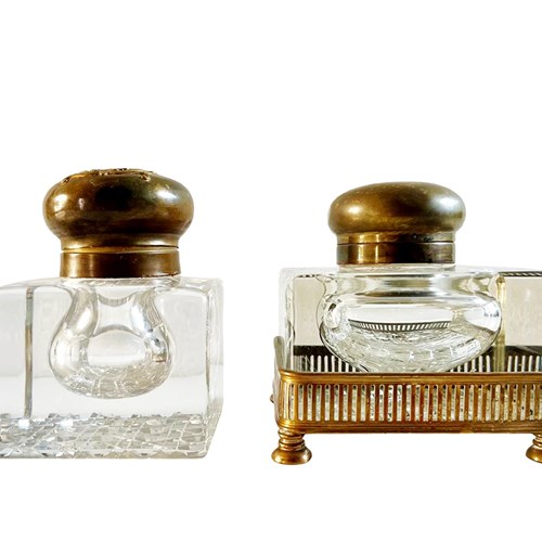 Two Exceptional French Cut Baccarat Crystal Inkwells, 1800'S