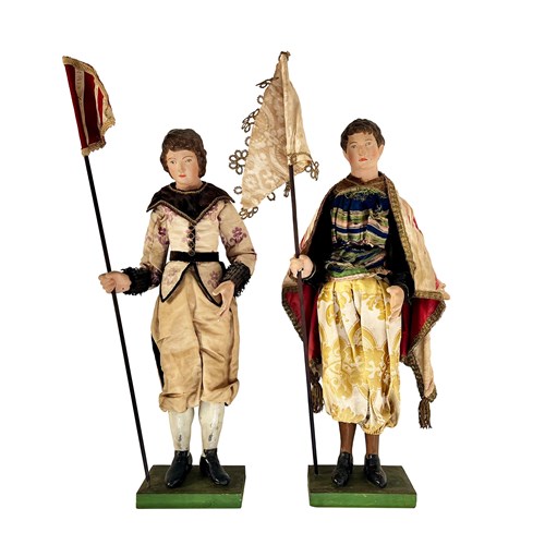 Remarkable Pair Of Antique Italian Standing Figures From Siena, 1800'S