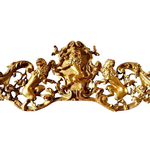 Majestic Italian Baroque Gilded Wood Carving With Lions, 1700'S