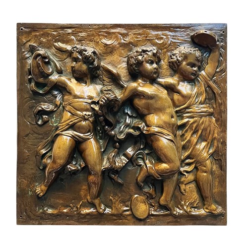 Fabulous Antique Italian Bronze Relief With Dancing Cherubs, 1800'S