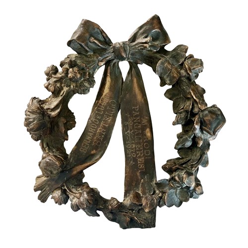 Fabulous And One Of A Kind Italian Commemorative Floral Wreath, Bronze, 1921