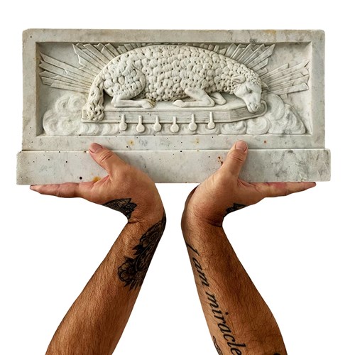 Outstanding And Rare French Agnus Dei, Carved From White Marble, 1700'S