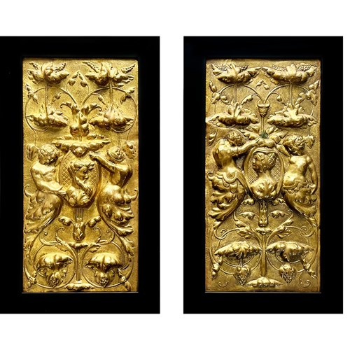 Pair Of Magnificent And Highly Decorative Italian Brass Reliefs, 1600'S