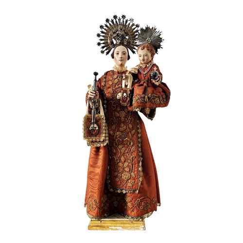 Exquisite And Extremely Rare Spanish Santo, Madonna And Child, 1800'S