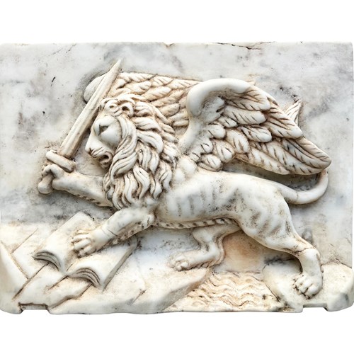 Magnificent Italian Lion Of St Mark, Carved Marble, 1700'S
