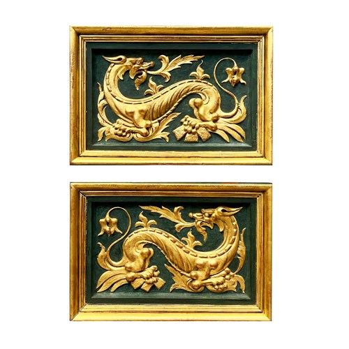 Majestic Pair Of Dragons, Hand Carved And Gilded Antique Chinoiserie, 1700'S
