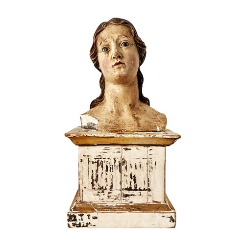 Remarkable Italian Santo Bust With Distressed Patina, Rome, 1700'S
