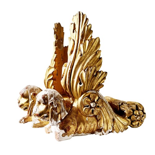 Fabulous Pair Of French Architectural Fragments, Gilded Wood Carvings, 1700'S