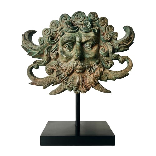 An Exceptional French Sculpture, Bronze Head Of Neptune On A Stand, 1800'S