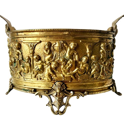 Opulent And Large Antique French Brass Jardiniere With Lovely Patina, 1800'S