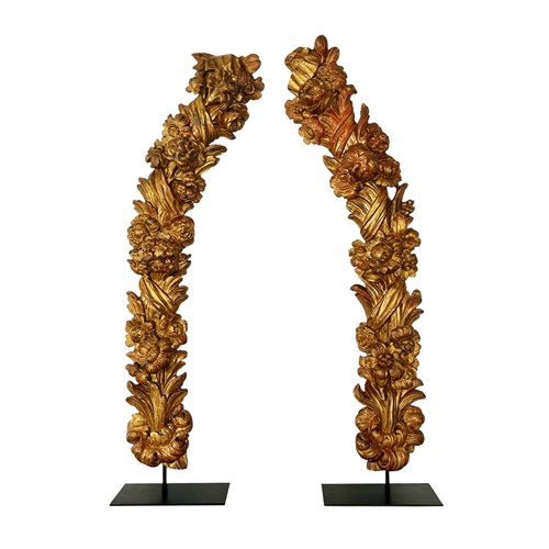 Stupendous Pair Of Large French Chateau Gilded Wood Carvings, 1700'S
