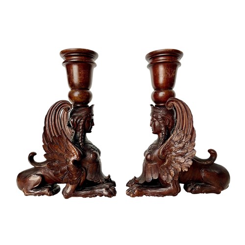 A Pair Of Fabulous And Rare Italian Sphinxes, Carved Wood, 1800'S