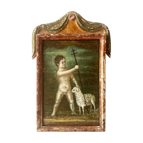 Precious Ancient Spanish Painting Of St John With The Lamb, 1600'S