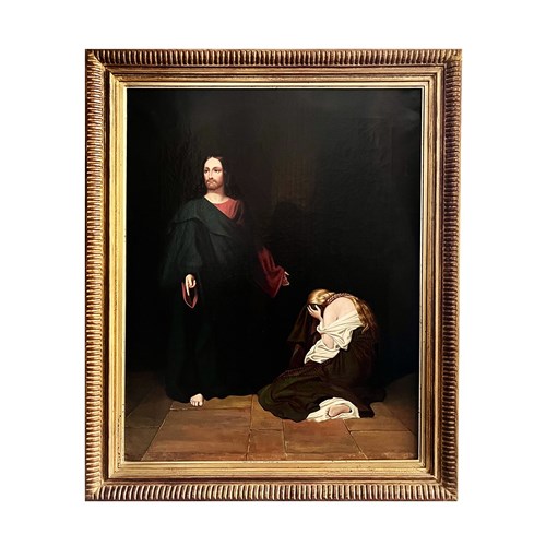Mary Magdalene At The Feet Of Jesus, French Painting, Oil On Canvas, 1800'S