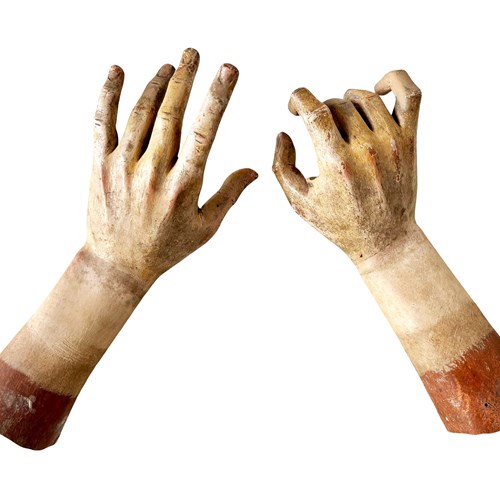 Gorgeous Pair Of Italian Hands On Stands, Hand Carved Wood