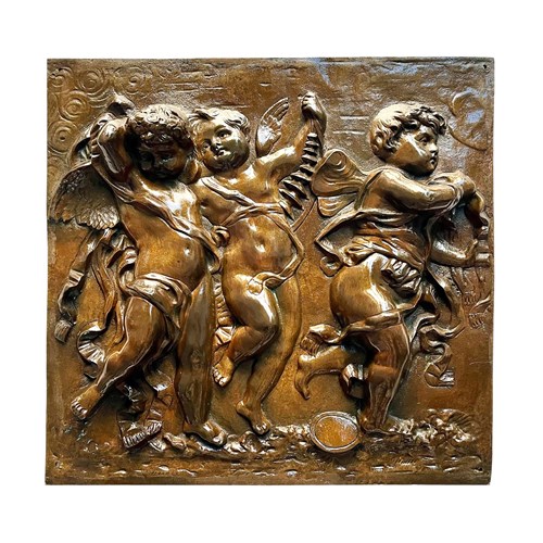 Marvellous Antique Italian Bronze Relief With Dancing Cherubs, 1800'S