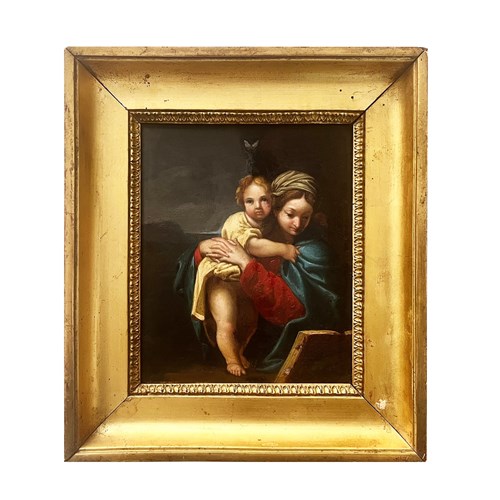 Gorgeous Antique French Painting Of Madonna And Child, Late 1700'S