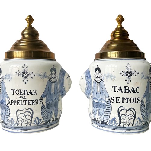 Fantastic Pair Of Apothecary Jars, Hand Painted Porcelain, Belgium, 1800'S