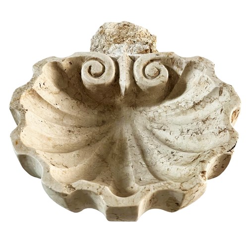 Stunning Italian Clam Shell Bowl, Hand Carved Marble Water Font, 1800'S