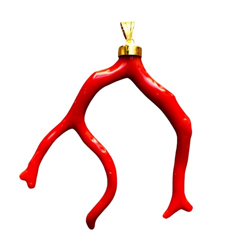 Outstanding Italian Red Coral Branch Pendant Set In Gold, 1900'S