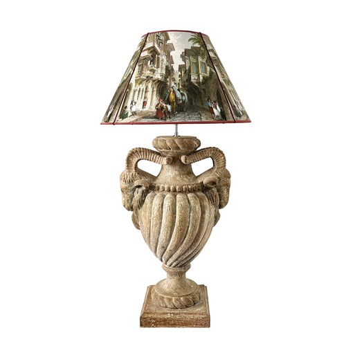 Gorgeous Italian Hand Carved Wood Urn, Table Lamp Base, 1800'S