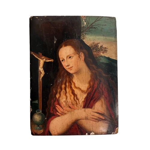 Mary Magdalene Painting, French, Oil On Wood, 1600'S