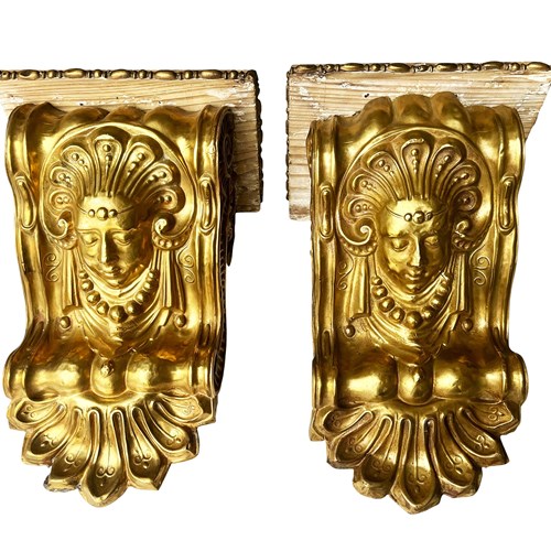 Pair Of Fabulous French Wall Stands With Women's Faces, 1800'S