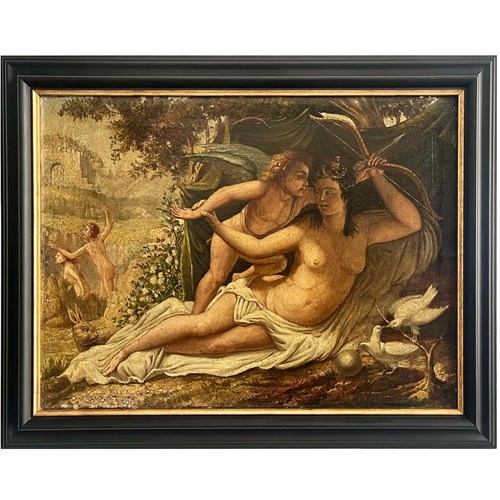French Painting Of Cupid And Psyche, Oil On Canvas, 1800'S