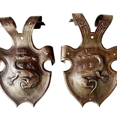 Pair Of Fabulous French Royal Emblems With Crowned Salamanders