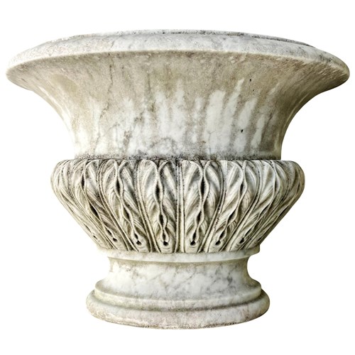 A Spectacular Antique French White Marble Urn, Hand Carved Planter, 1700'S