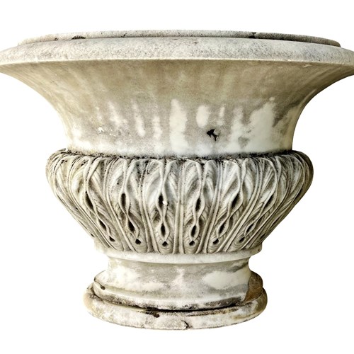 An Exceptional French White Marble Urn, Hand Carved Planter, 1700'S
