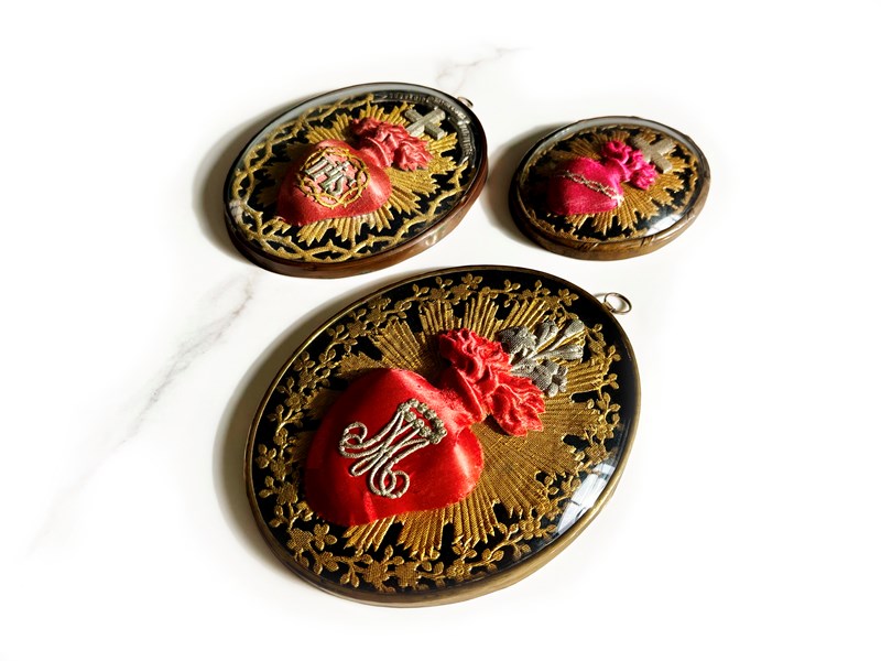 Set Of Three Antique French Sacred Hearts, 1800’S-treasure-cabinet-img-1672-main-638433439488956569.jpg