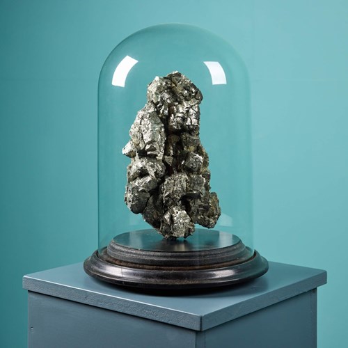 Large Natural Pyrite Specimen In Dome Display Case