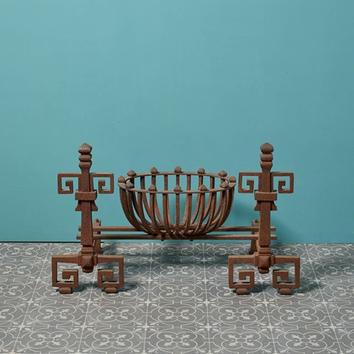 An Antique English Wrought Iron Fire Basket