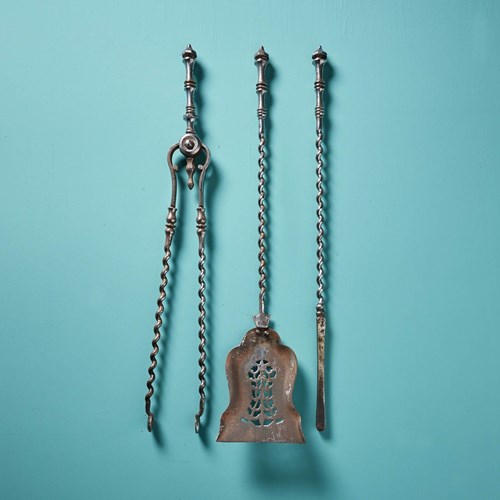 Set Of English Georgian Polished Steel Fire Tools