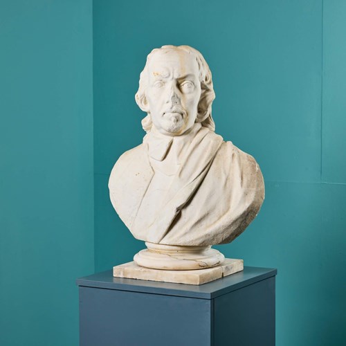 An Antique English Marble Bust Of Oliver Cromwell