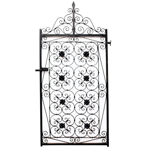 Tall Antique Wrought Iron Side Gate With Finial
