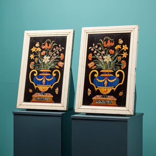 Pair Of Large Antique Italian Pietra Dura Panels, After Corbarelli